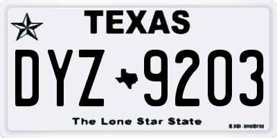 TX license plate DYZ9203