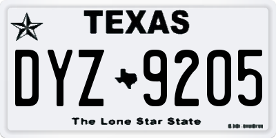 TX license plate DYZ9205