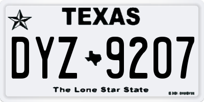 TX license plate DYZ9207