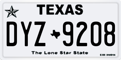 TX license plate DYZ9208