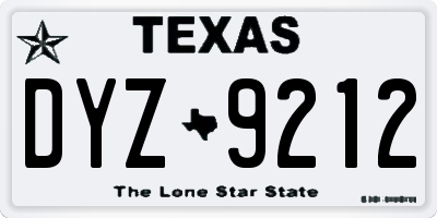 TX license plate DYZ9212