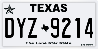 TX license plate DYZ9214
