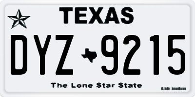 TX license plate DYZ9215