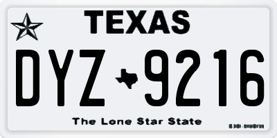 TX license plate DYZ9216