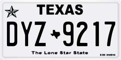 TX license plate DYZ9217