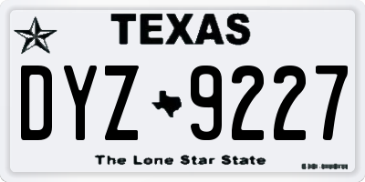 TX license plate DYZ9227