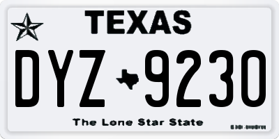 TX license plate DYZ9230