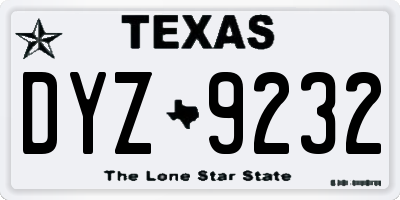 TX license plate DYZ9232