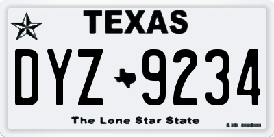TX license plate DYZ9234
