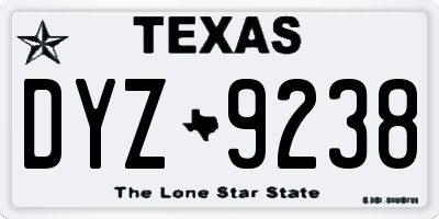 TX license plate DYZ9238