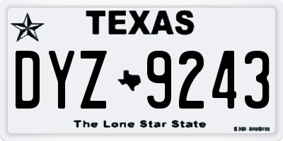 TX license plate DYZ9243