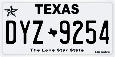 TX license plate DYZ9254