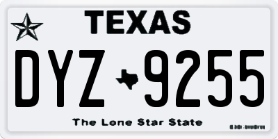 TX license plate DYZ9255