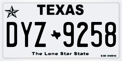 TX license plate DYZ9258