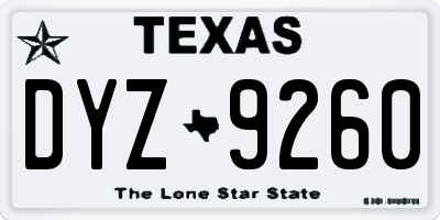 TX license plate DYZ9260