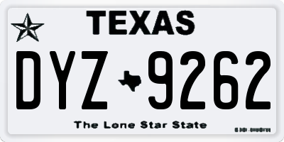 TX license plate DYZ9262
