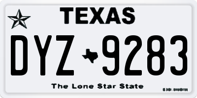 TX license plate DYZ9283