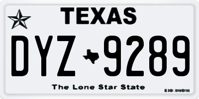 TX license plate DYZ9289
