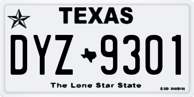 TX license plate DYZ9301