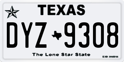 TX license plate DYZ9308