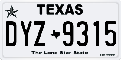 TX license plate DYZ9315