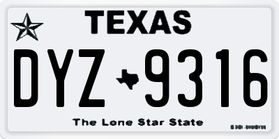 TX license plate DYZ9316