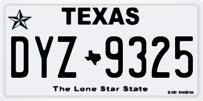 TX license plate DYZ9325
