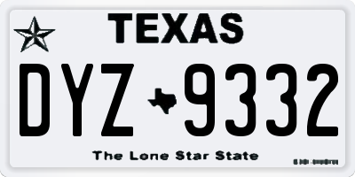 TX license plate DYZ9332
