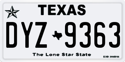 TX license plate DYZ9363