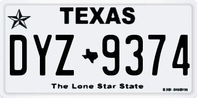 TX license plate DYZ9374