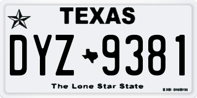 TX license plate DYZ9381