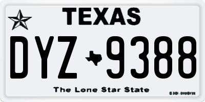TX license plate DYZ9388