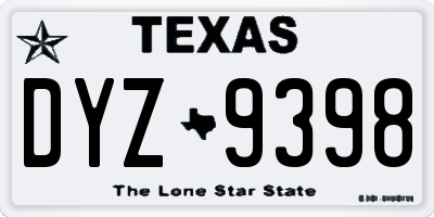 TX license plate DYZ9398