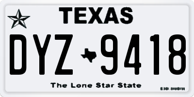 TX license plate DYZ9418