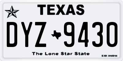 TX license plate DYZ9430