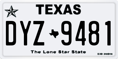 TX license plate DYZ9481