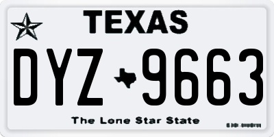 TX license plate DYZ9663
