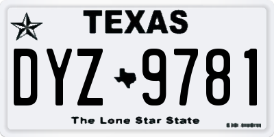 TX license plate DYZ9781