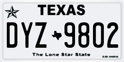 TX license plate DYZ9802