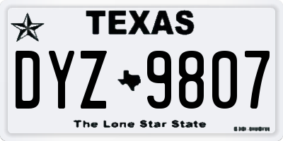 TX license plate DYZ9807