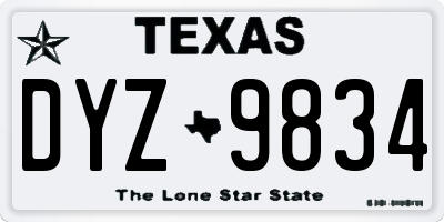 TX license plate DYZ9834
