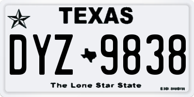TX license plate DYZ9838