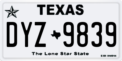 TX license plate DYZ9839
