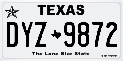 TX license plate DYZ9872