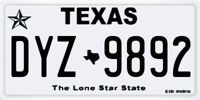 TX license plate DYZ9892