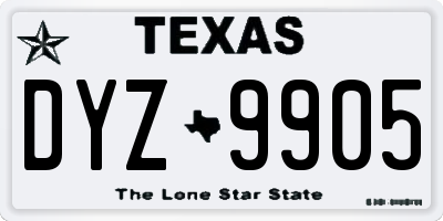 TX license plate DYZ9905