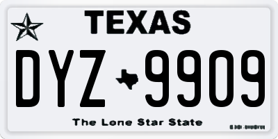 TX license plate DYZ9909
