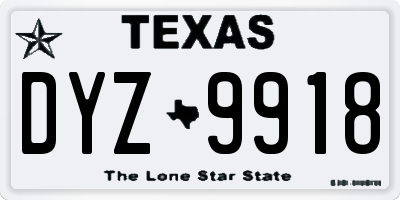 TX license plate DYZ9918