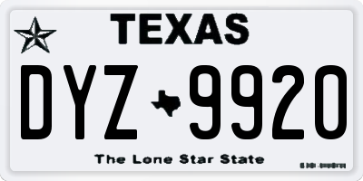 TX license plate DYZ9920