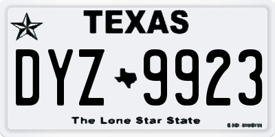 TX license plate DYZ9923